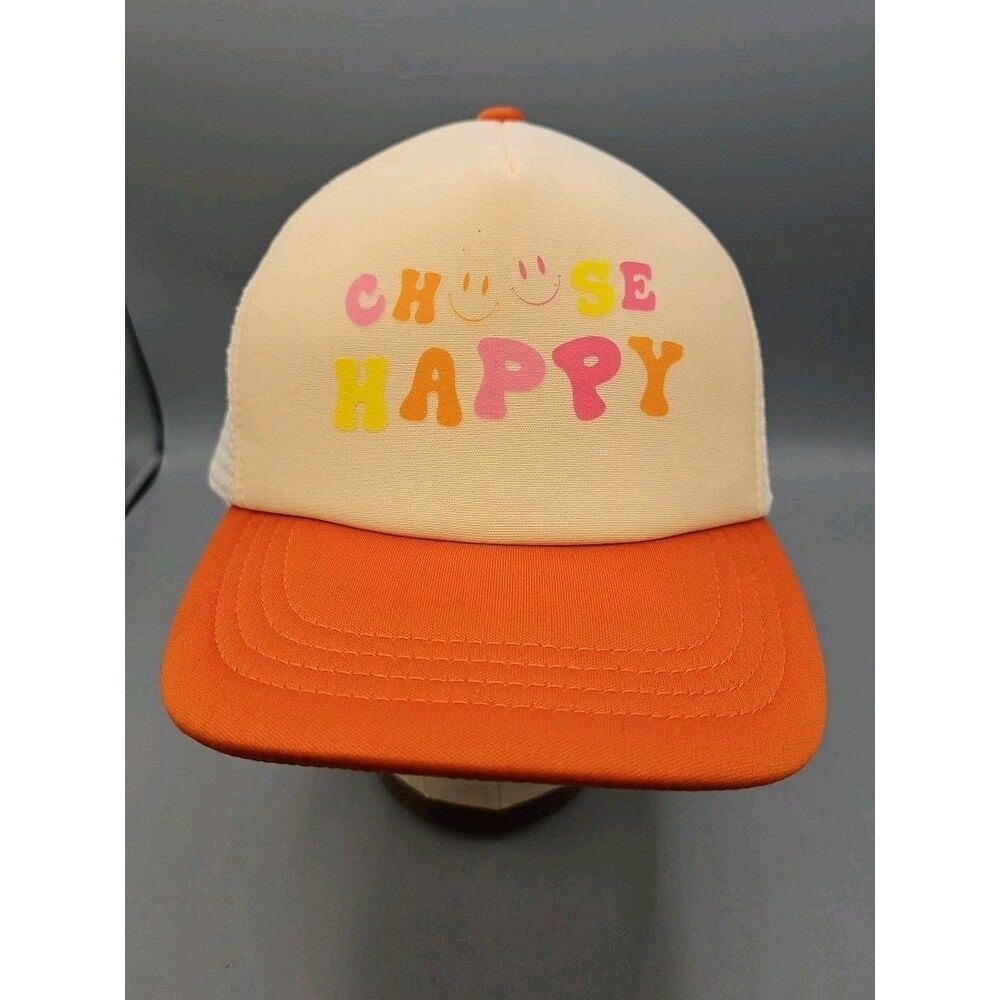 Bokeh Supply Choose Happy Smiley Face Yellow orange adj. cap Trucker Mesh hat
